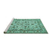 Sideview of Machine Washable Persian Turquoise Traditional Area Rugs, wshtr419turq