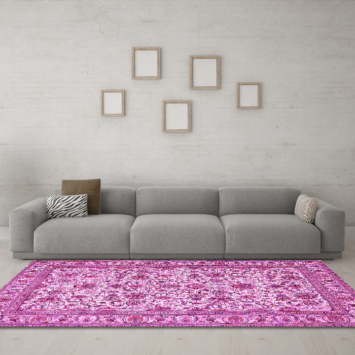 Machine Washable Persian Pink Traditional Rug in a Living Room, wshtr419pnk