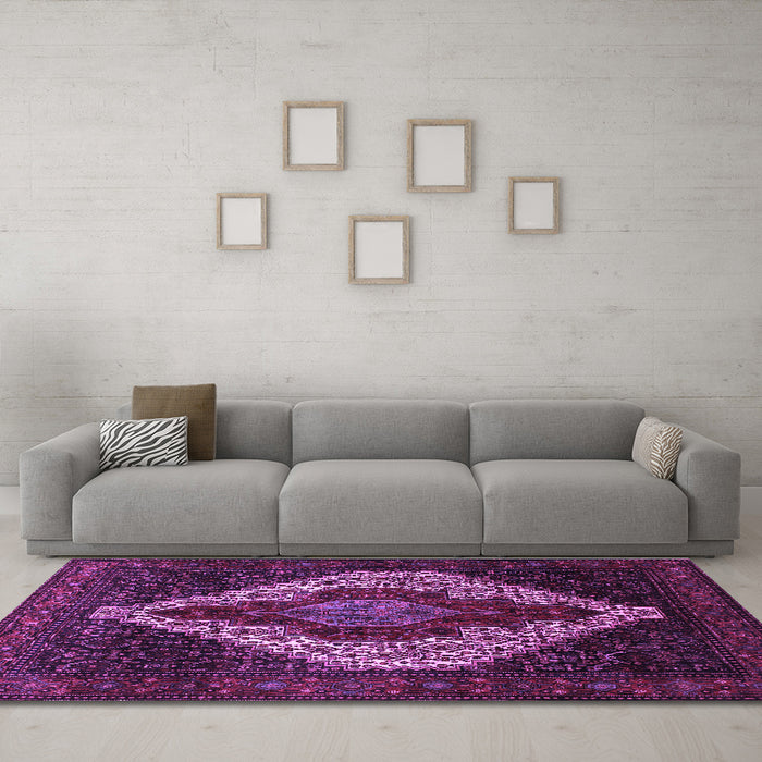 Machine Washable Persian Purple Traditional Area Rugs in a Living Room, wshtr41pur