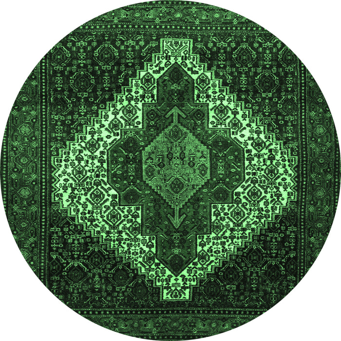 Round Machine Washable Persian Emerald Green Traditional Area Rugs, wshtr41emgrn