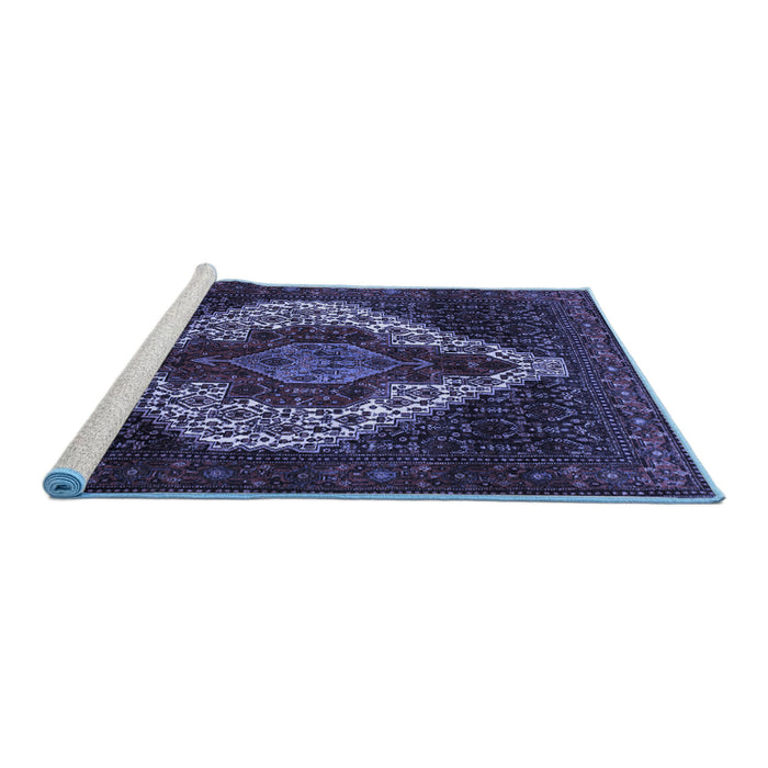 Sideview of Machine Washable Persian Blue Traditional Rug, wshtr41blu