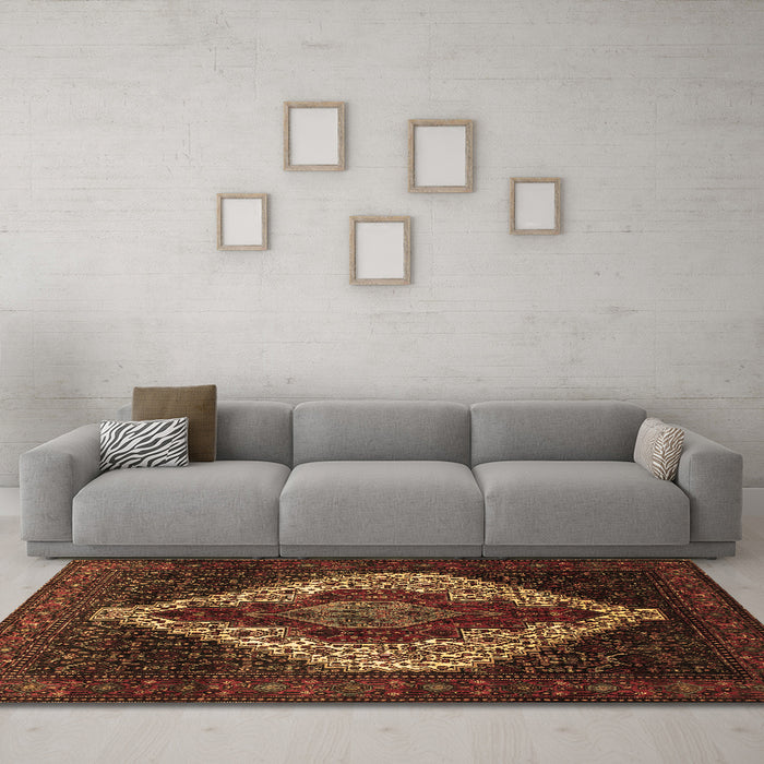 Machine Washable Persian Brown Traditional Rug in a Living Room,, wshtr41brn