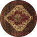 Round Persian Brown Traditional Rug, tr41brn