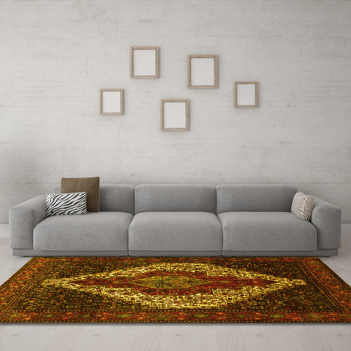 Machine Washable Persian Yellow Traditional Rug in a Living Room, wshtr41yw