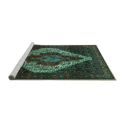 Sideview of Machine Washable Persian Turquoise Traditional Area Rugs, wshtr41turq