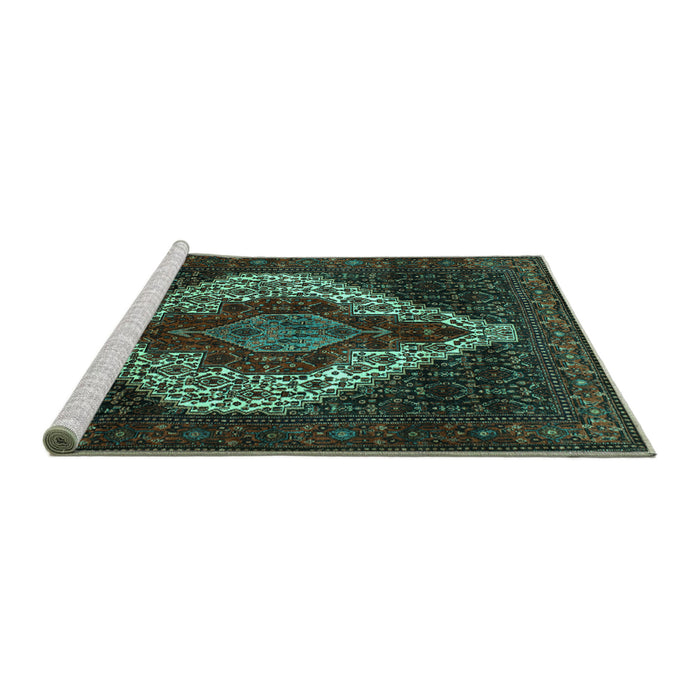 Sideview of Machine Washable Persian Turquoise Traditional Area Rugs, wshtr41turq