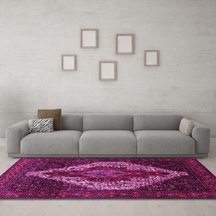 Machine Washable Persian Pink Traditional Rug in a Living Room, wshtr41pnk