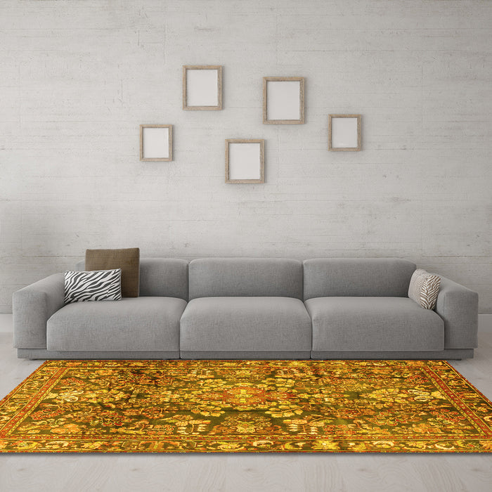 Machine Washable Persian Yellow Traditional Rug in a Living Room, wshtr4200yw