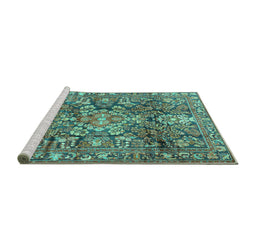 Sideview of Machine Washable Persian Turquoise Traditional Area Rugs, wshtr4200turq