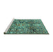 Sideview of Machine Washable Persian Turquoise Traditional Area Rugs, wshtr4200turq