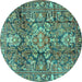 Round Machine Washable Persian Turquoise Traditional Area Rugs, wshtr4200turq