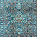 Square Machine Washable Persian Light Blue Traditional Rug, wshtr4200lblu