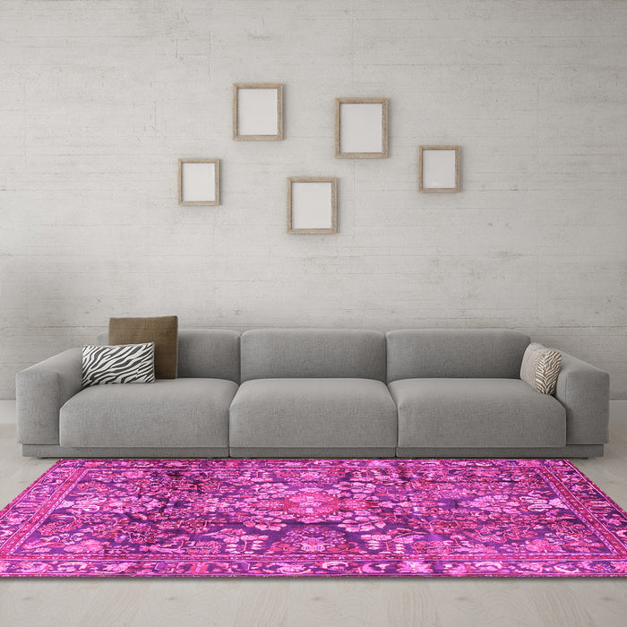 Machine Washable Persian Pink Traditional Rug in a Living Room, wshtr4200pnk