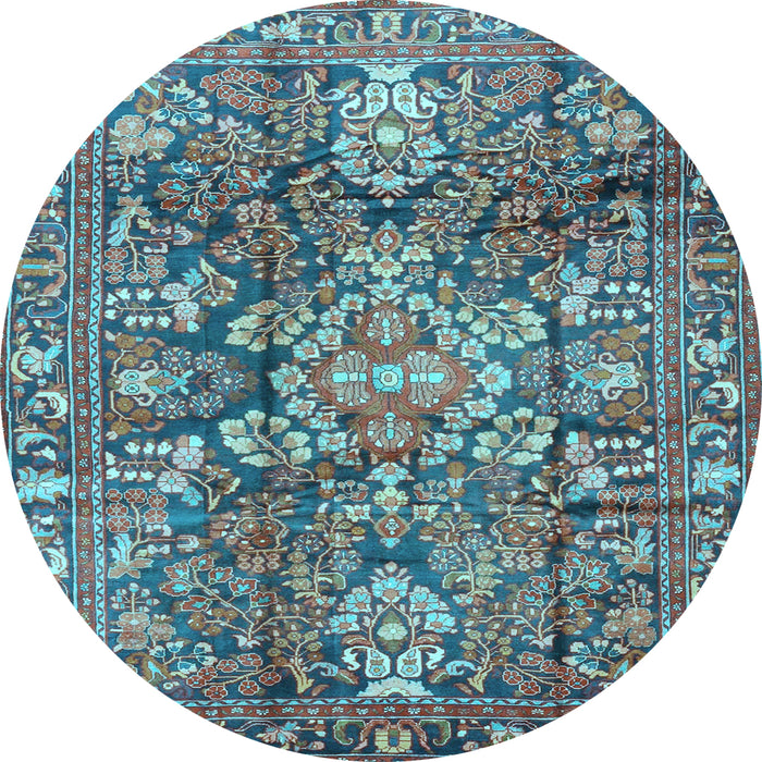 Round Machine Washable Persian Light Blue Traditional Rug, wshtr4200lblu