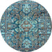 Round Machine Washable Persian Light Blue Traditional Rug, wshtr4200lblu