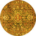 Round Machine Washable Persian Yellow Traditional Rug, wshtr4200yw