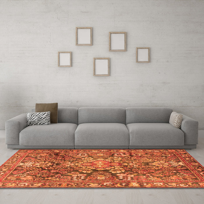 Machine Washable Persian Orange Traditional Area Rugs in a Living Room, wshtr4200org