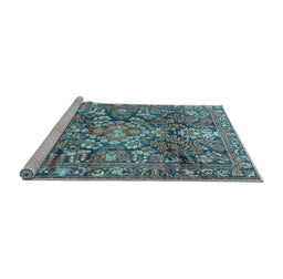 Sideview of Machine Washable Persian Light Blue Traditional Rug, wshtr4200lblu