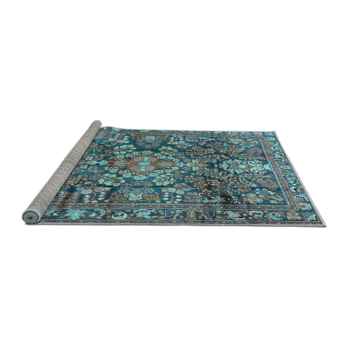 Sideview of Machine Washable Persian Light Blue Traditional Rug, wshtr4200lblu