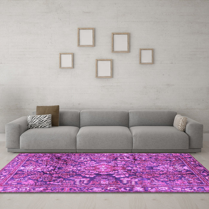Machine Washable Persian Purple Traditional Area Rugs in a Living Room, wshtr4200pur
