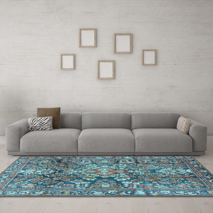 Machine Washable Persian Light Blue Traditional Rug in a Living Room, wshtr4200lblu