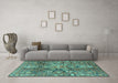 Machine Washable Persian Turquoise Traditional Area Rugs in a Living Room,, wshtr4200turq