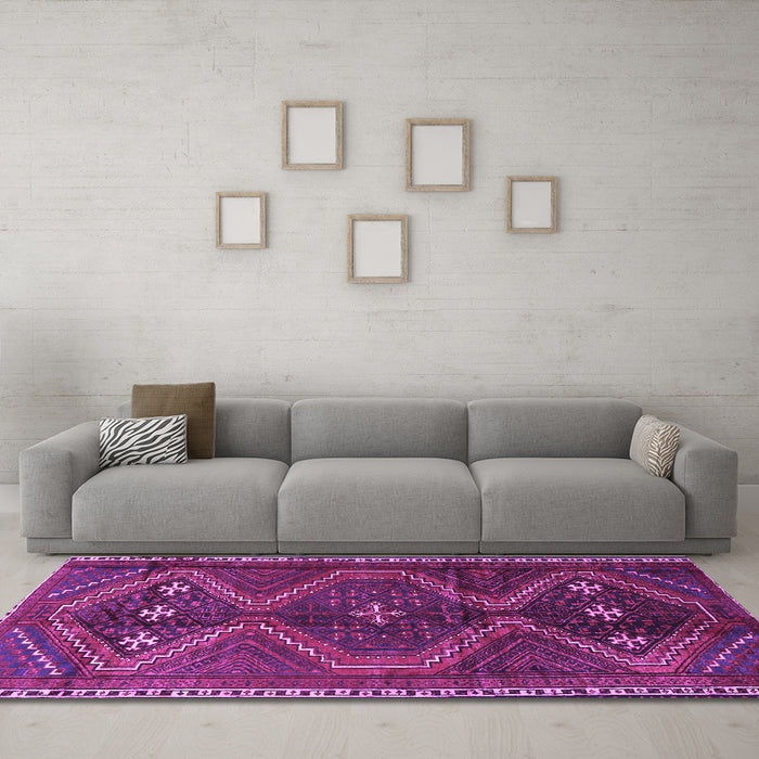 Machine Washable Persian Purple Traditional Area Rugs in a Living Room, wshtr4201pur