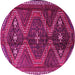 Round Machine Washable Persian Pink Traditional Rug, wshtr4201pnk