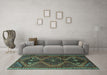 Machine Washable Persian Turquoise Traditional Area Rugs in a Living Room,, wshtr4201turq