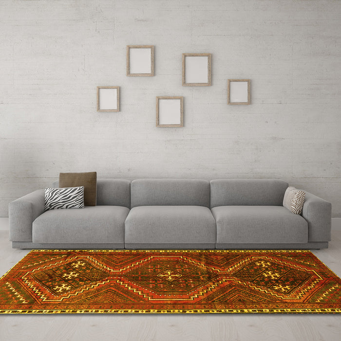 Machine Washable Persian Yellow Traditional Rug in a Living Room, wshtr4201yw