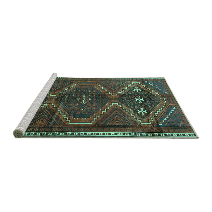 Sideview of Machine Washable Persian Turquoise Traditional Area Rugs, wshtr4201turq
