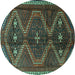 Round Machine Washable Persian Turquoise Traditional Area Rugs, wshtr4201turq