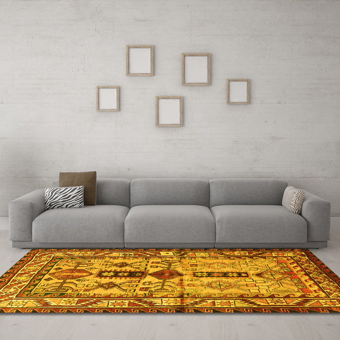 Machine Washable Persian Yellow Traditional Rug in a Living Room, wshtr4202yw