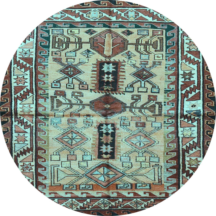 Round Machine Washable Persian Light Blue Traditional Rug, wshtr4202lblu