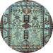 Round Machine Washable Persian Light Blue Traditional Rug, wshtr4202lblu