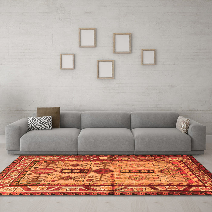 Machine Washable Persian Orange Traditional Area Rugs in a Living Room, wshtr4202org