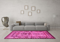Machine Washable Persian Pink Traditional Rug in a Living Room, wshtr4202pnk