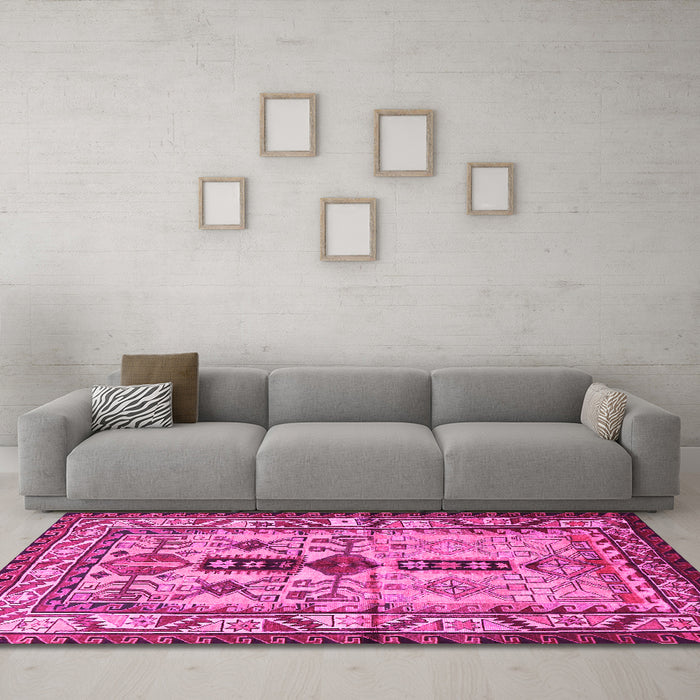 Machine Washable Persian Pink Traditional Rug in a Living Room, wshtr4202pnk