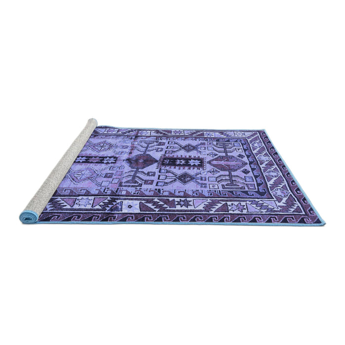 Sideview of Machine Washable Persian Blue Traditional Rug, wshtr4202blu
