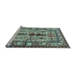 Sideview of Machine Washable Persian Light Blue Traditional Rug, wshtr4202lblu