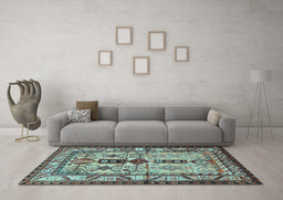 Machine Washable Persian Light Blue Traditional Rug in a Living Room, wshtr4202lblu