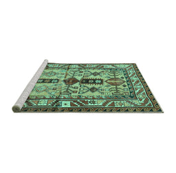 Sideview of Machine Washable Persian Turquoise Traditional Area Rugs, wshtr4202turq