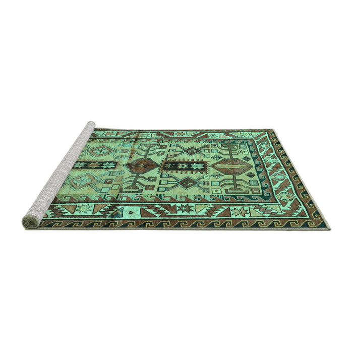 Sideview of Machine Washable Persian Turquoise Traditional Area Rugs, wshtr4202turq