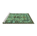 Sideview of Machine Washable Persian Turquoise Traditional Area Rugs, wshtr4202turq