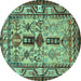 Round Persian Turquoise Traditional Rug, tr4202turq