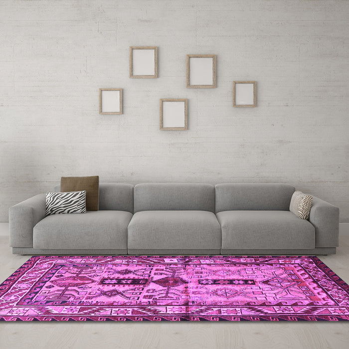 Machine Washable Persian Purple Traditional Area Rugs in a Living Room, wshtr4202pur