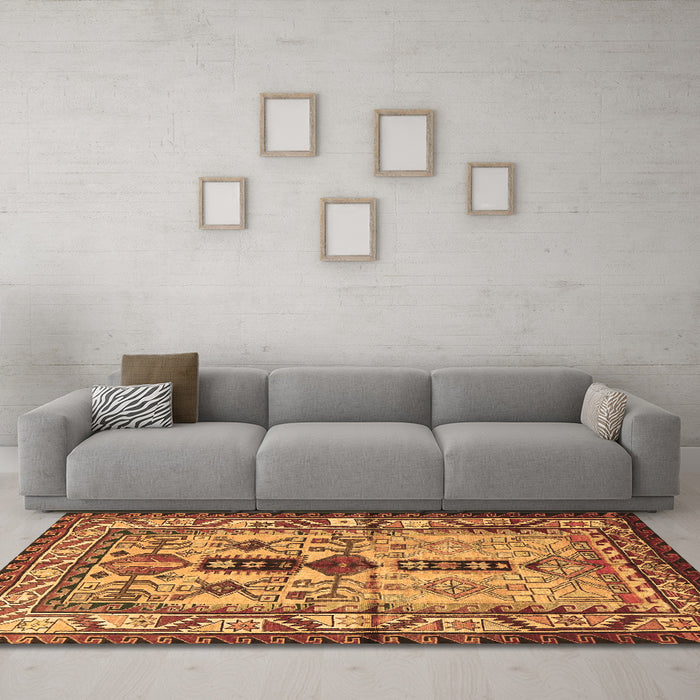 Machine Washable Persian Brown Traditional Rug in a Living Room,, wshtr4202brn