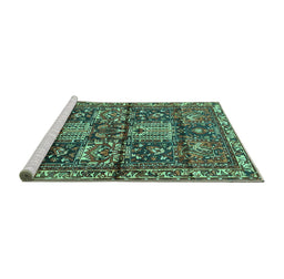 Sideview of Machine Washable Persian Turquoise Traditional Area Rugs, wshtr4203turq