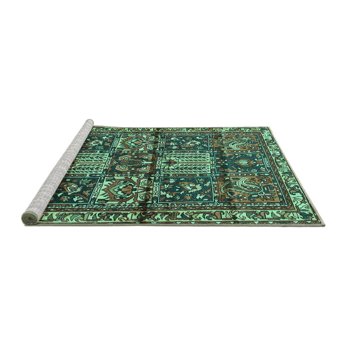 Sideview of Machine Washable Persian Turquoise Traditional Area Rugs, wshtr4203turq