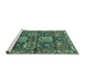 Sideview of Machine Washable Persian Turquoise Traditional Area Rugs, wshtr4203turq